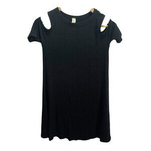 Allison Joy S Dixie Black Cold Shoulder Swing Dress  Ribbed Stretch